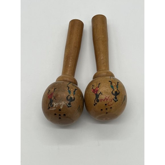 Vintage Wooden Salt and Pepper Shakers with Dancing Figures - Picture 3 of 4